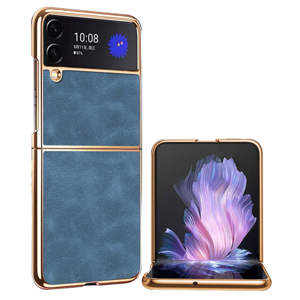 For Samsung Galaxy Z Flip4 5G Electroplated Textured PU Leather Coated PC Folding Phone Cover Ultra Thin Case For Samsung Galaxy Z Flip4 5G Electroplated Textured PU Leather Coated PC Folding Phone Cover Ultra Thin Case